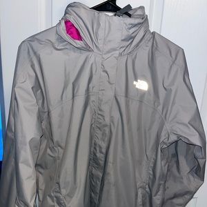 North Face Rain Jacket - Grey/Pink (Girls XL)